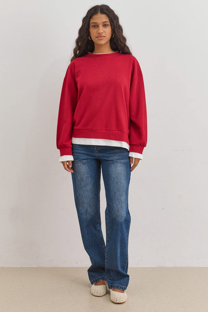 חולצת פוטר ג׳יימי בד משולב | אדום
