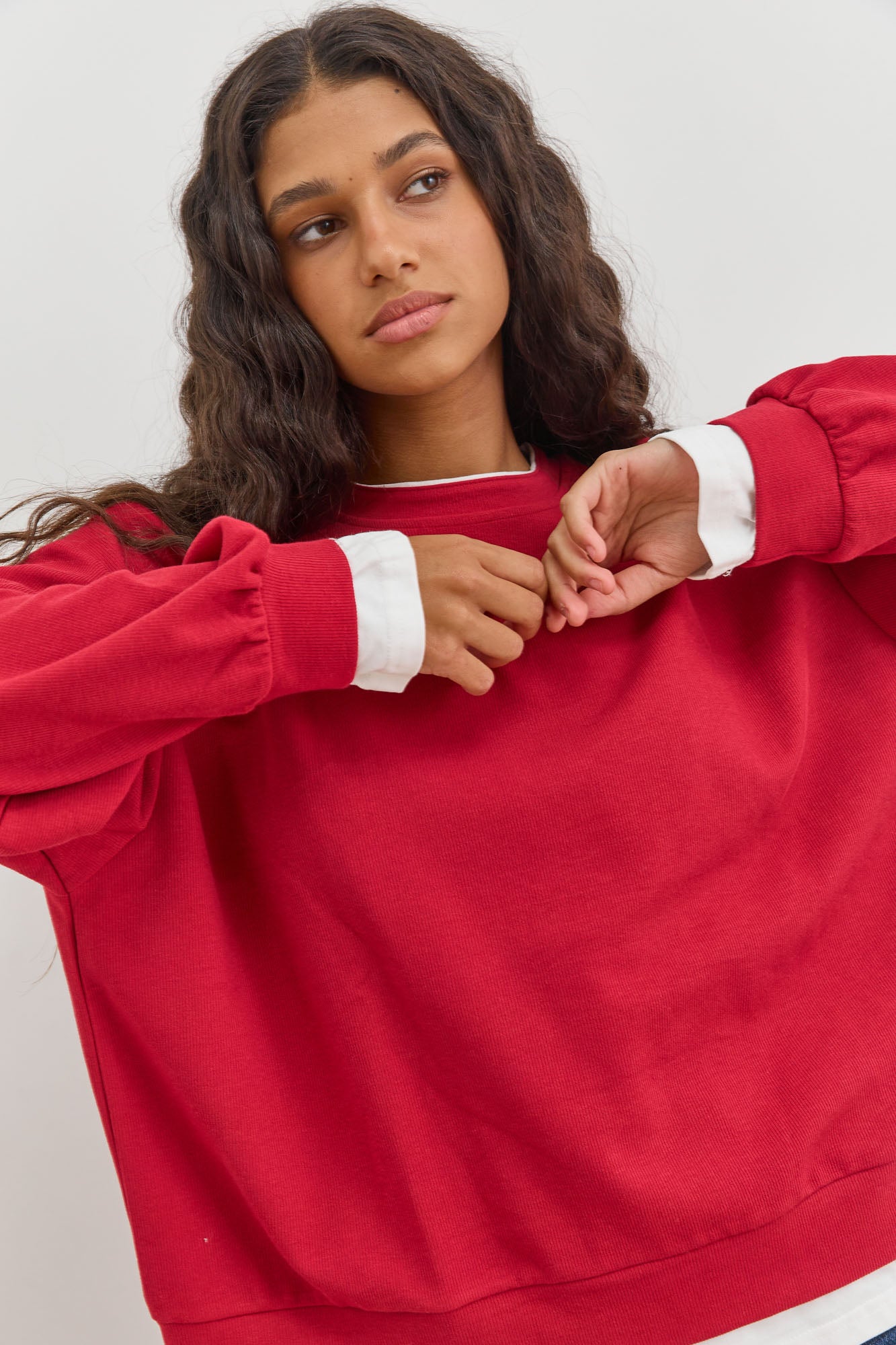 חולצת פוטר ג׳יימי בד משולב | אדום