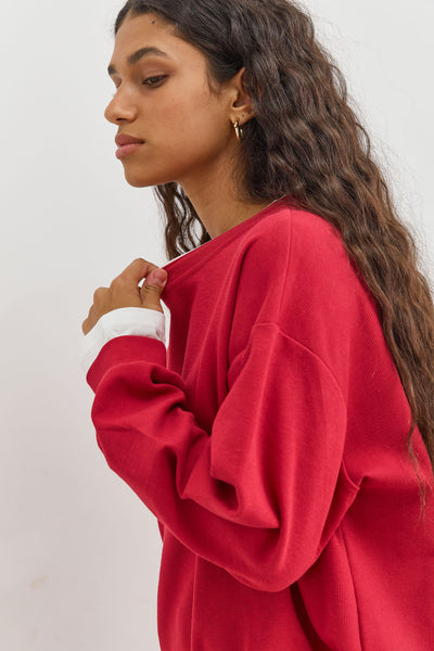 חולצת פוטר ג׳יימי בד משולב | אדום