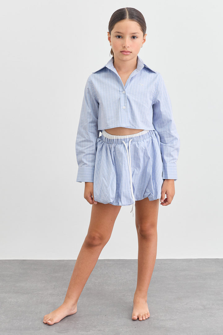 חצאית מיני משבצות בגזרת בלון | כחול