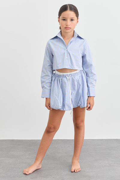 חצאית מיני משבצות בגזרת בלון | כחול