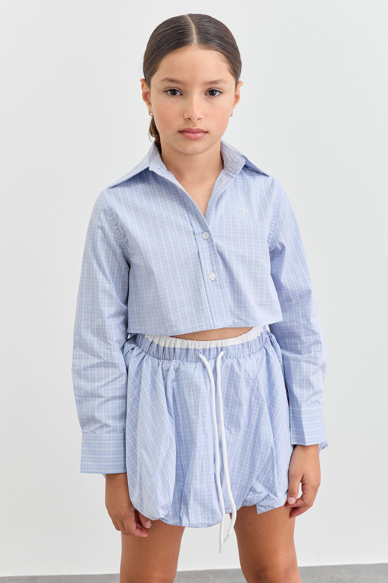 חצאית מיני משבצות בגזרת בלון | כחול