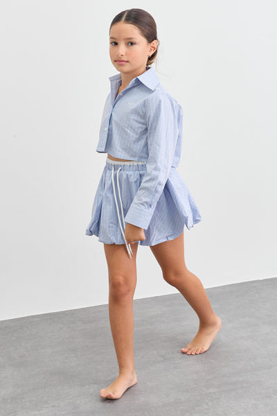 מכופתרת משבצות גזרת קרופ | כחול