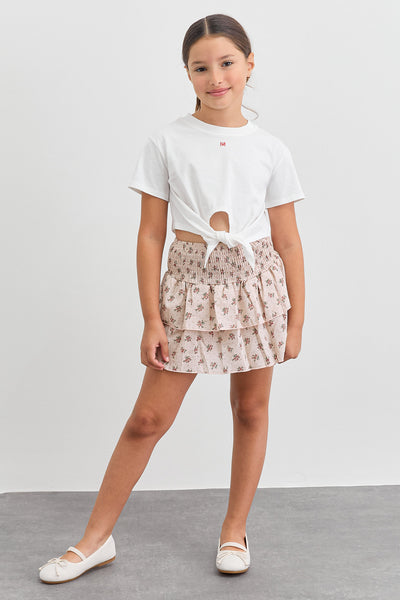 טי שירט בגזרת קרופ עם קשירה קדמית | לבן