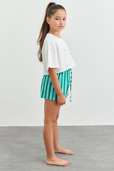 טי שירט shell גזרת קרופ | לבן/כחול