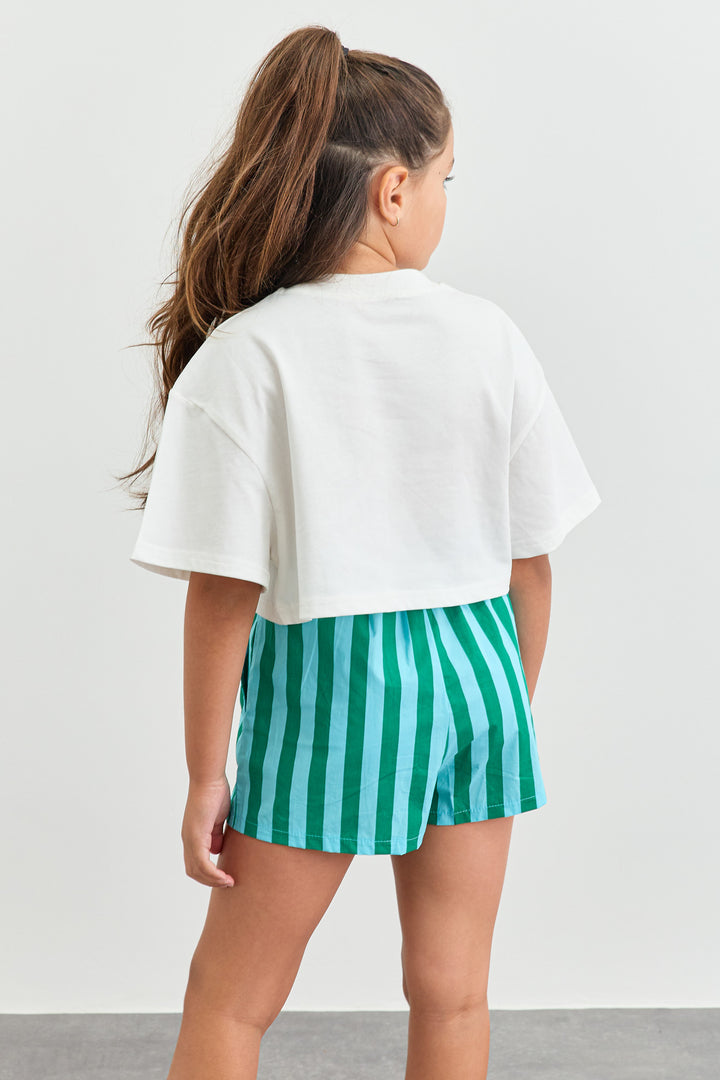 טי שירט shell גזרת קרופ | לבן/כחול