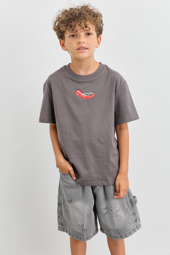 טי שירט HOT CHILI בגזרת אוברסייז  | אפור