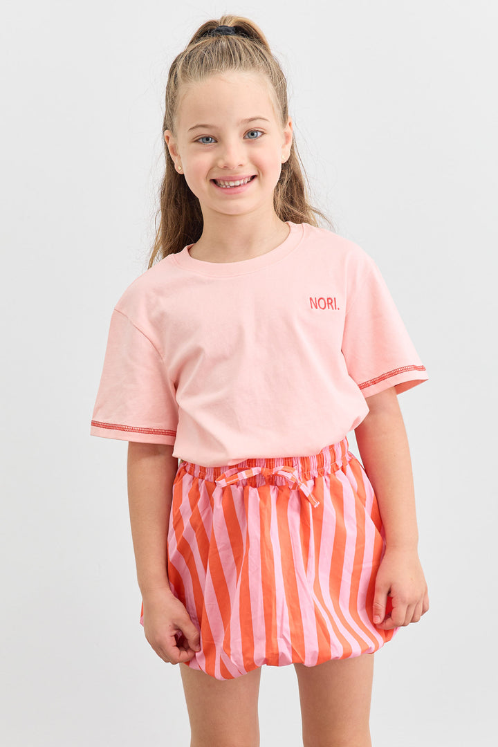 טי שירט שרוולים קצרים עם רקמת לוגו | ורוד