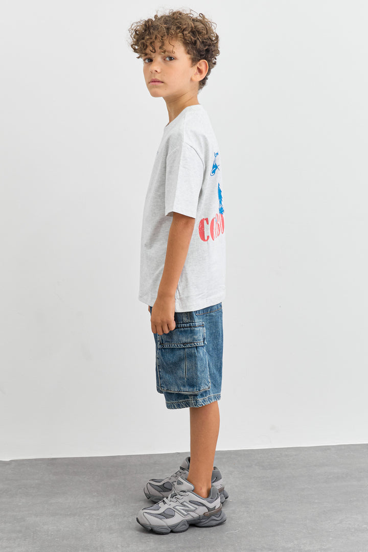 טי שירט COWBOY גזרת אוברסייז | אפור בהיר