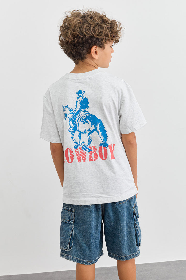 טי שירט COWBOY גזרת אוברסייז | אפור בהיר