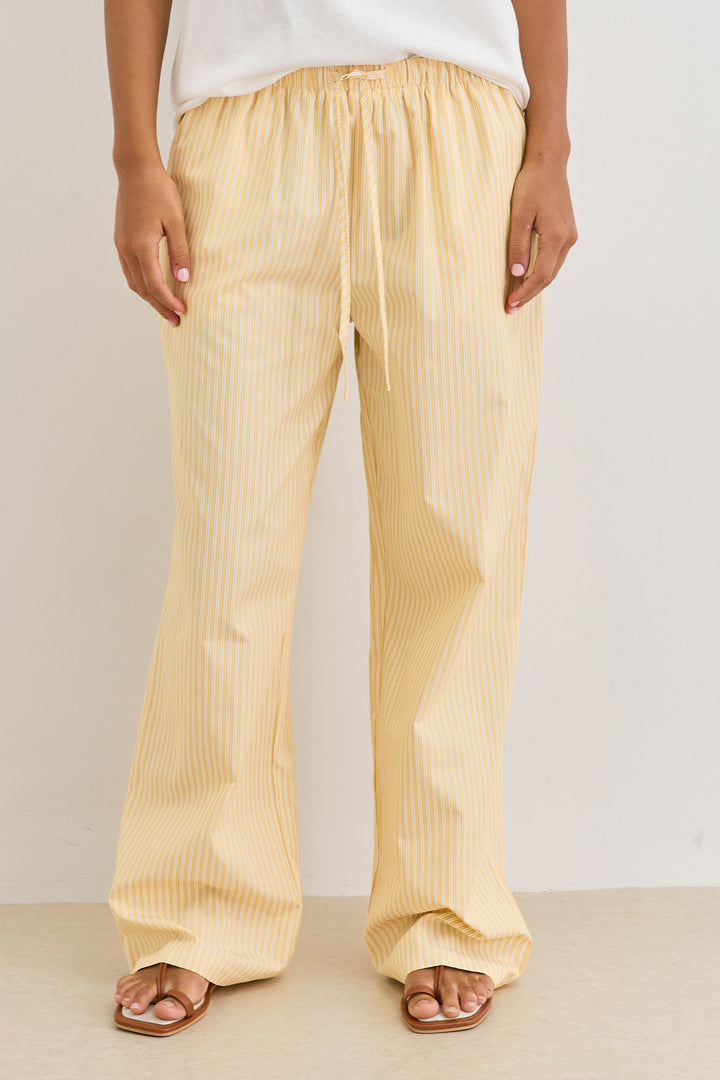 מכנסי הנדל סטרייפס גומי במותן | צהוב/לבן