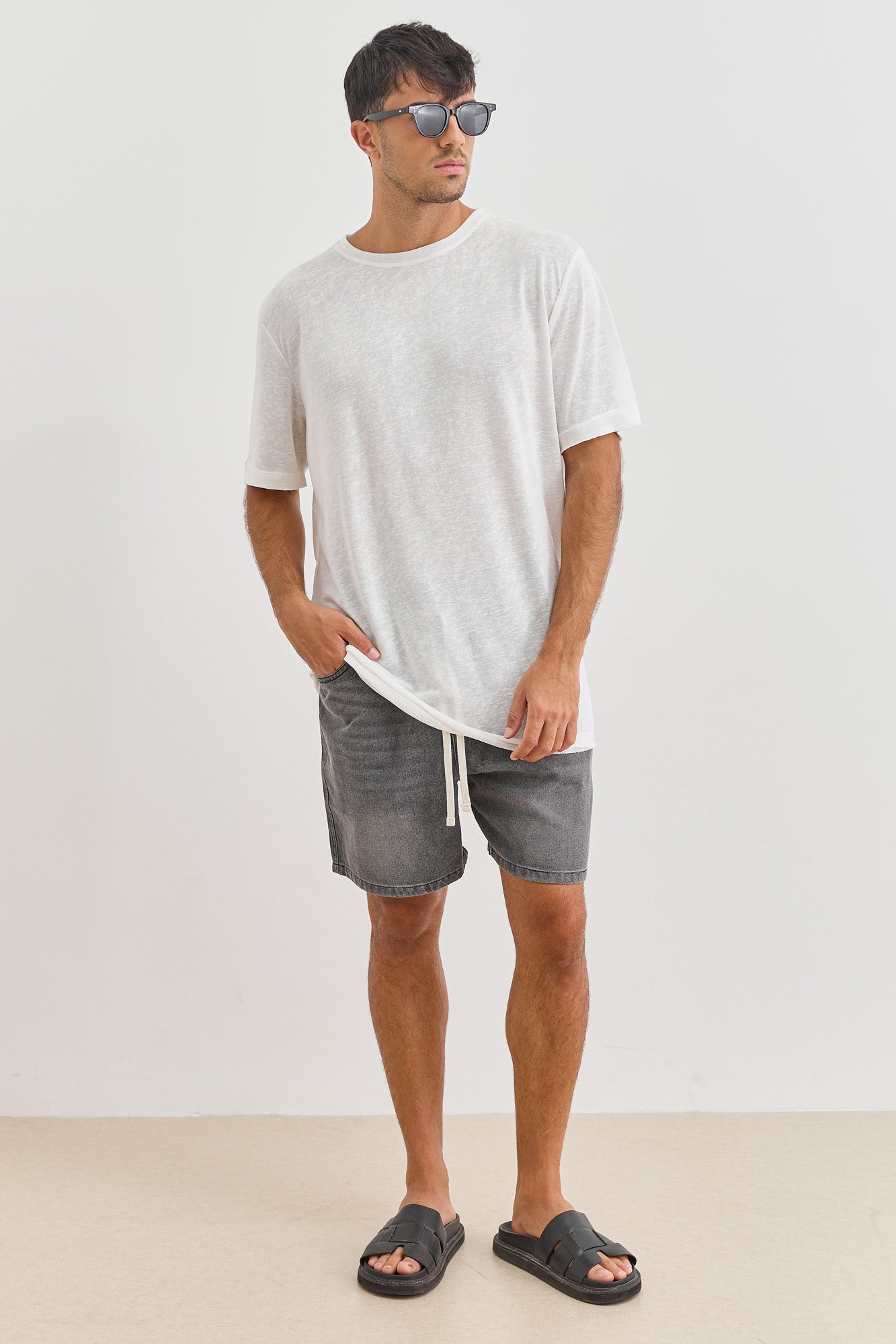 מכנסי דנים ג'ייסון בשילוב שרוך | אפור וואש