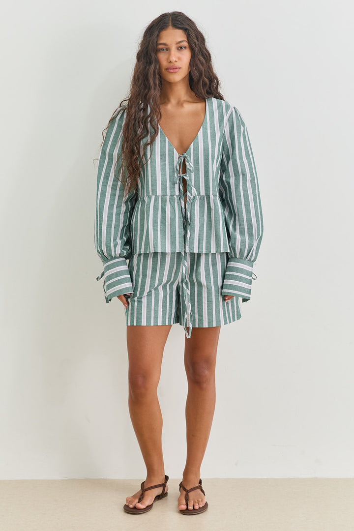 חולצת קשירות טוסקנה הדפס פסים | ירוק/לבן