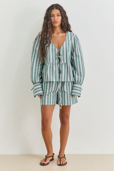 חולצת קשירות טוסקנה הדפס פסים | ירוק/לבן