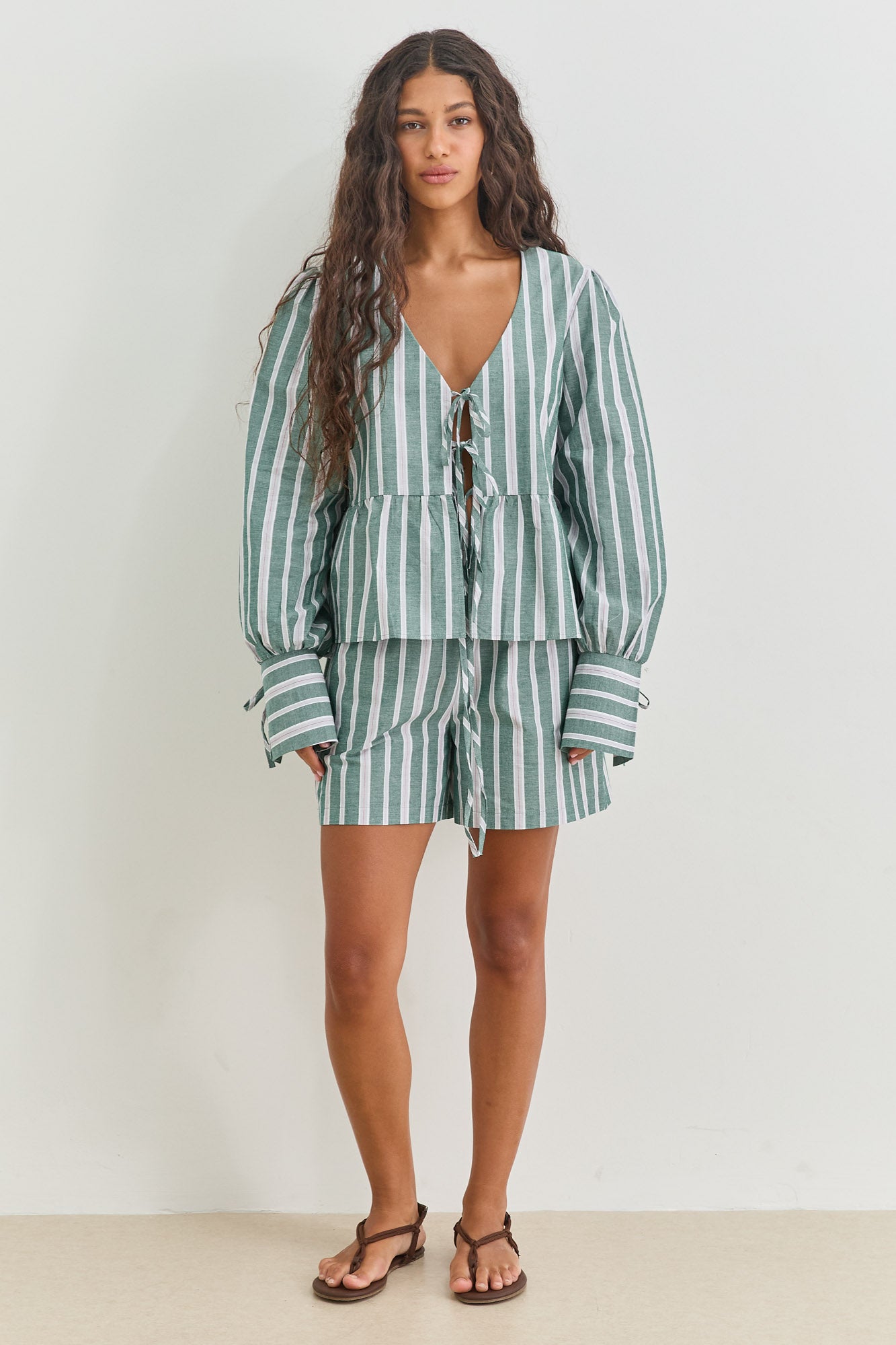 שורטס טוסקנה הדפס פסים | ירוק/לבן