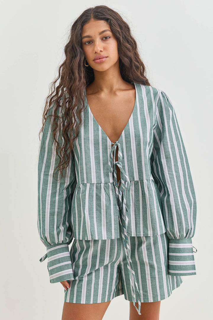 חולצת קשירות טוסקנה הדפס פסים | ירוק/לבן