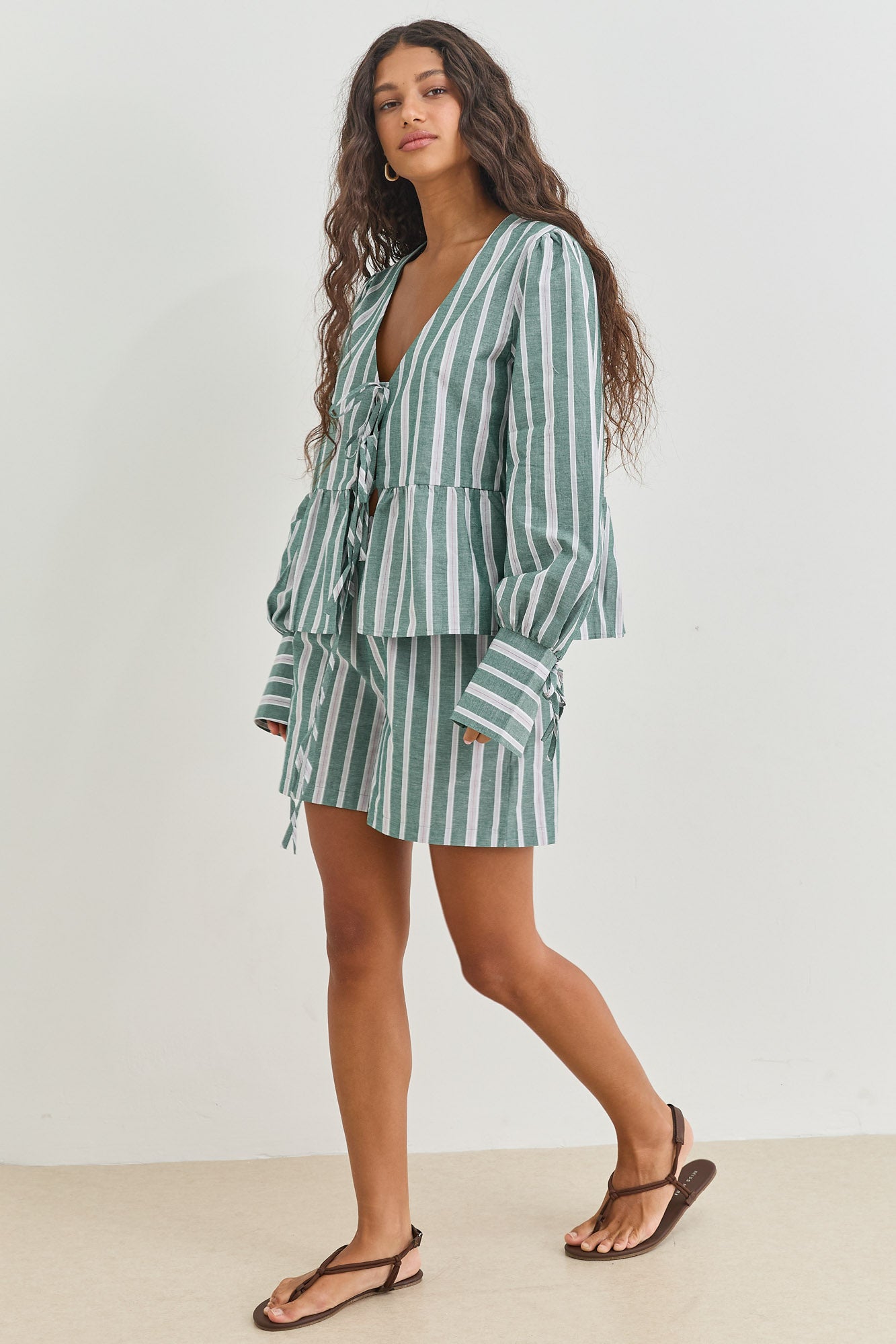 שורטס טוסקנה הדפס פסים | ירוק/לבן