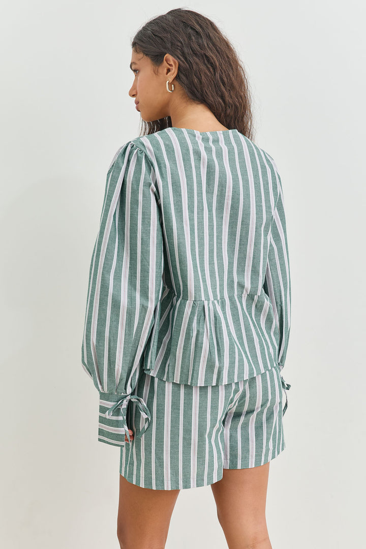 חולצת קשירות טוסקנה הדפס פסים | ירוק/לבן