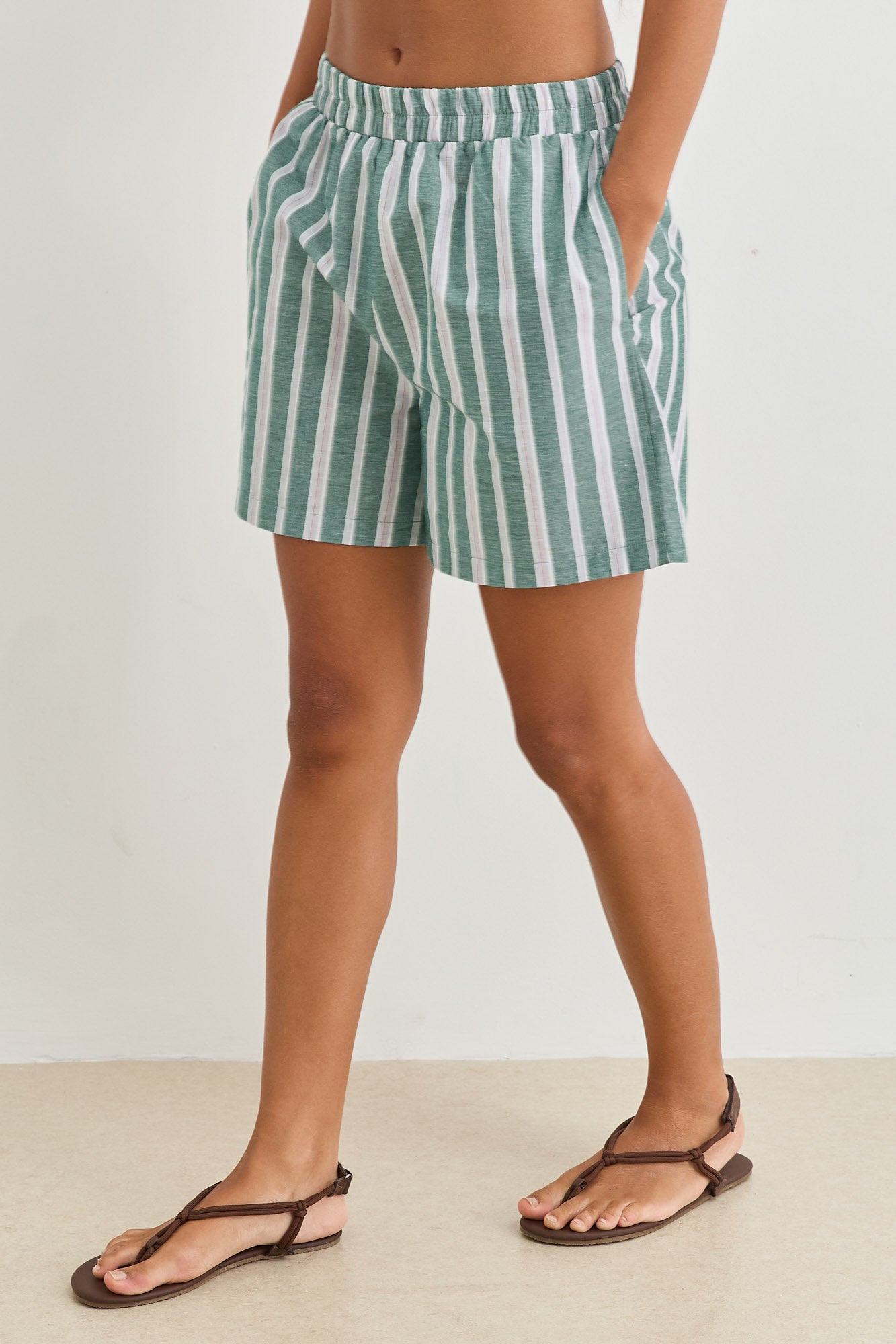 שורטס טוסקנה הדפס פסים | ירוק/לבן