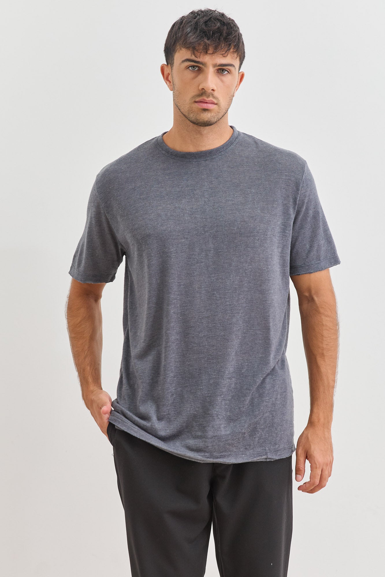 חולצת דמוי פשתן דין גזרת SLIM | אפור