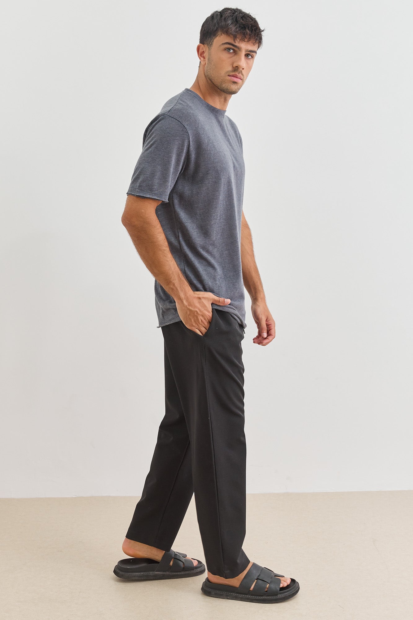 חולצת דמוי פשתן דין גזרת SLIM | אפור