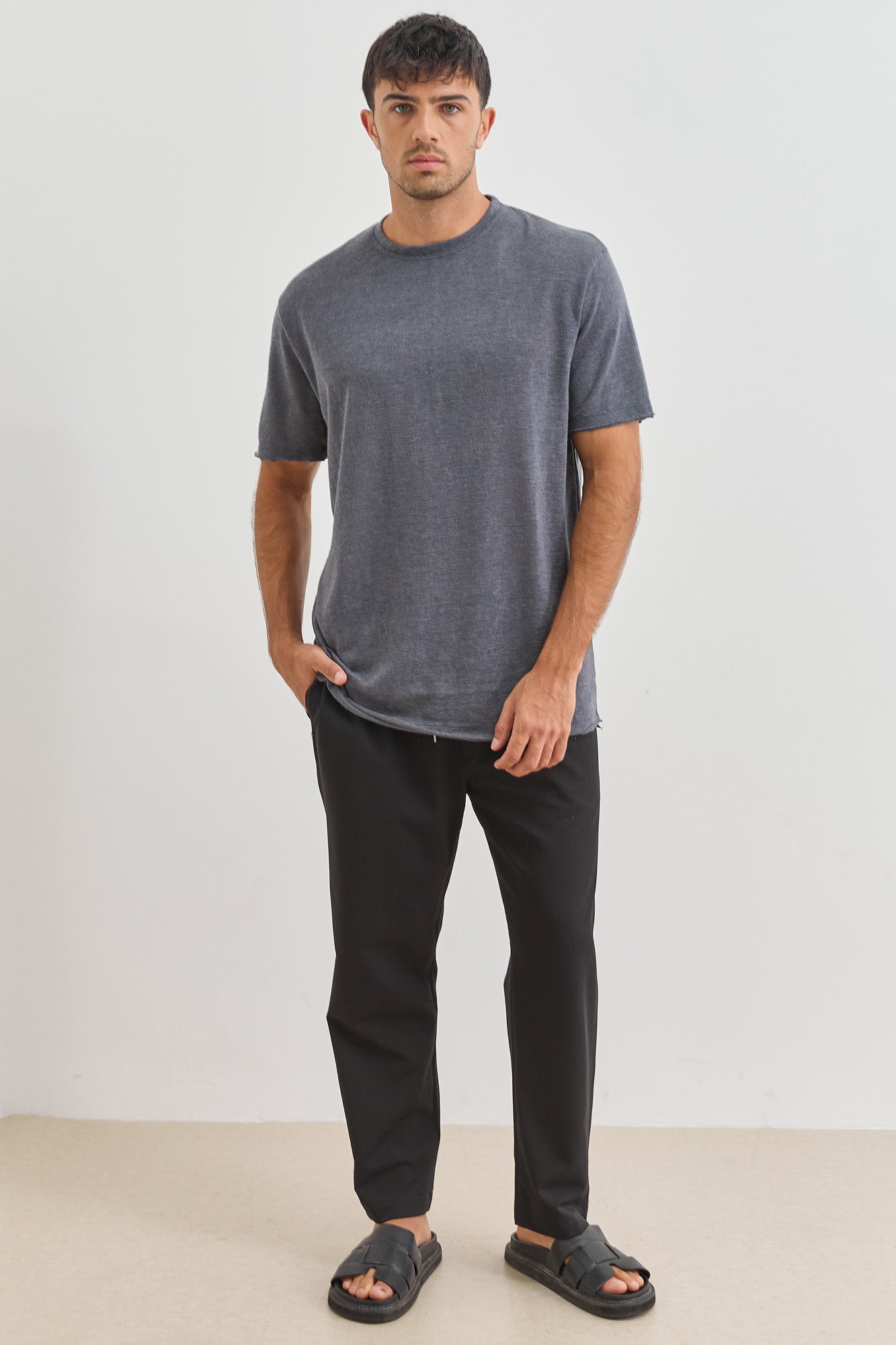 חולצת דמוי פשתן דין גזרת SLIM | אפור