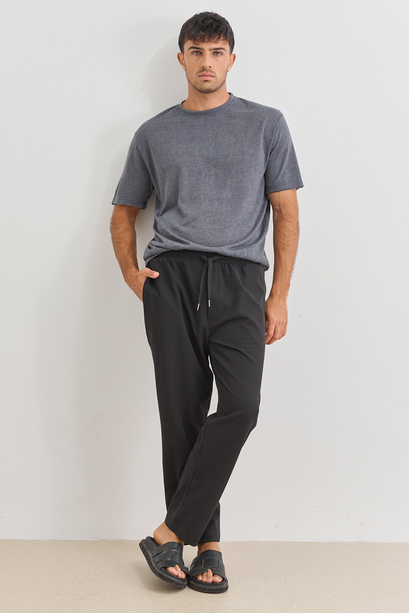 חולצת דמוי פשתן דין גזרת SLIM | אפור