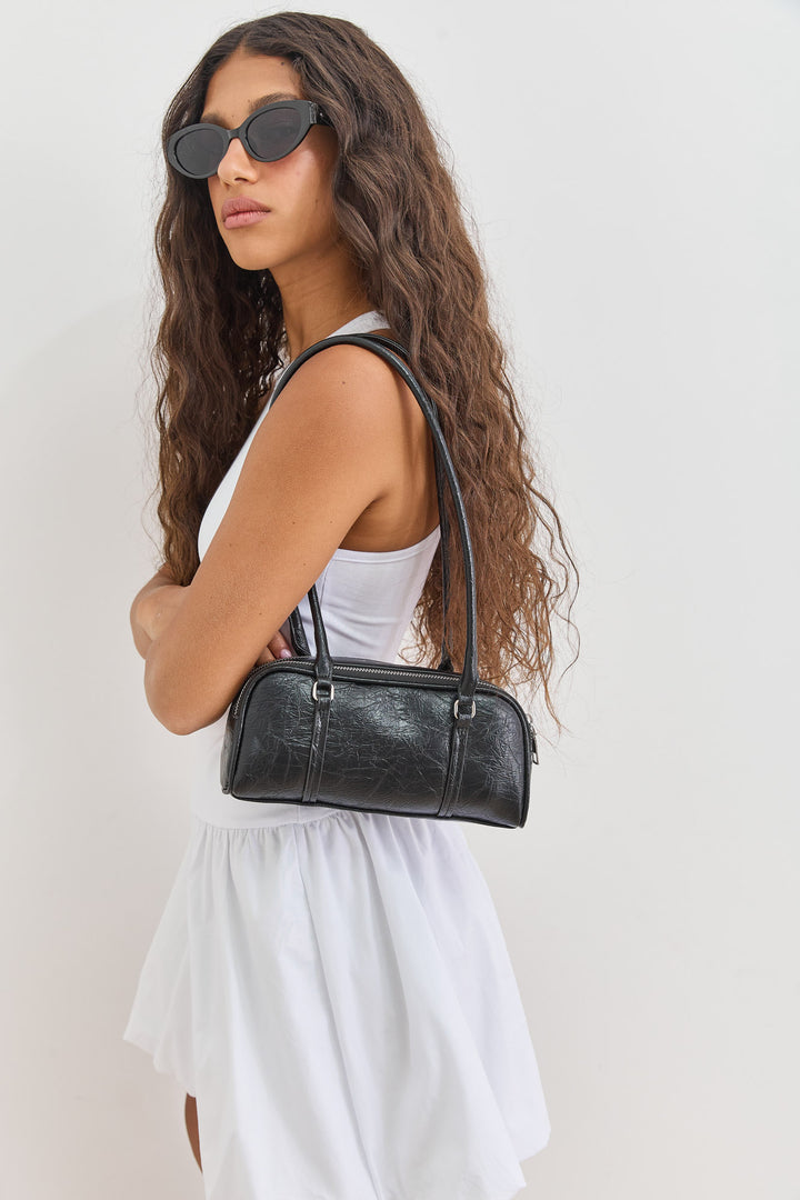 תיק דמוי עור תיאה רצועות דקות | שחור