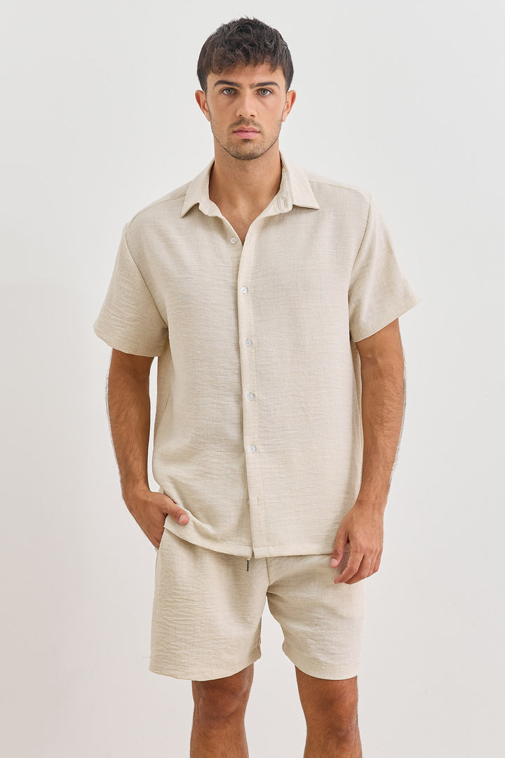 מכנסי מייקל במראה פשתן | בז'