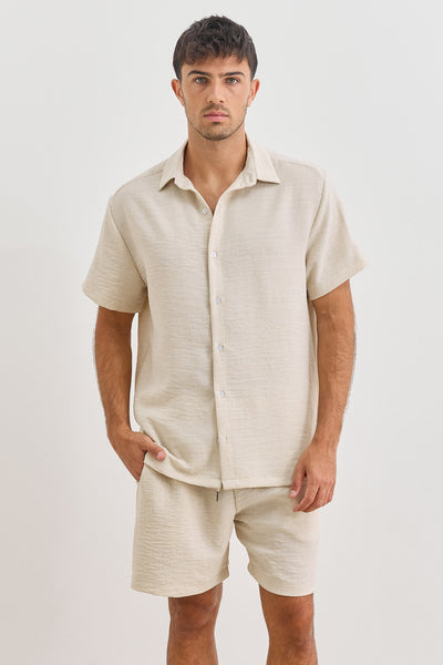 מכנסי מייקל במראה פשתן | בז'