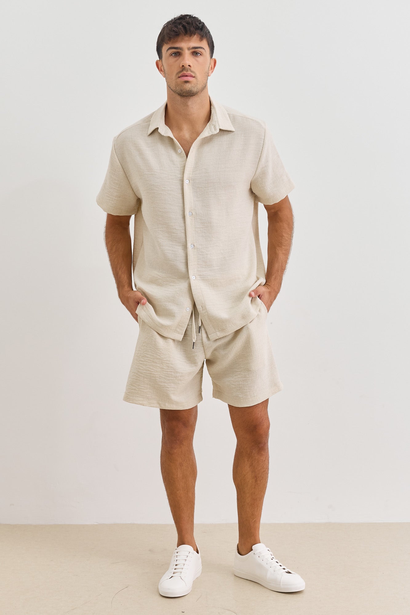 מכופתרת מייקל במראה פשתן | בז'