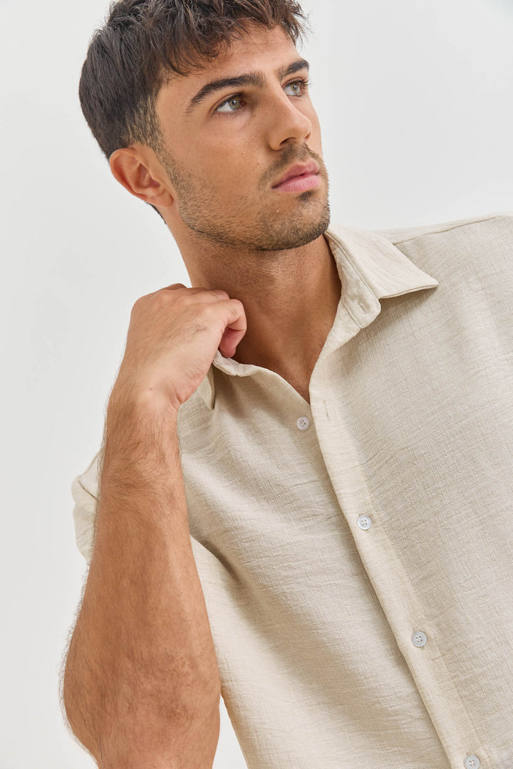 מכופתרת מייקל במראה פשתן | בז'