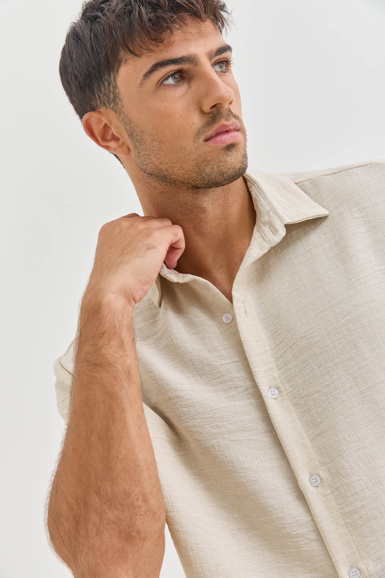 מכופתרת מייקל במראה פשתן | בז'