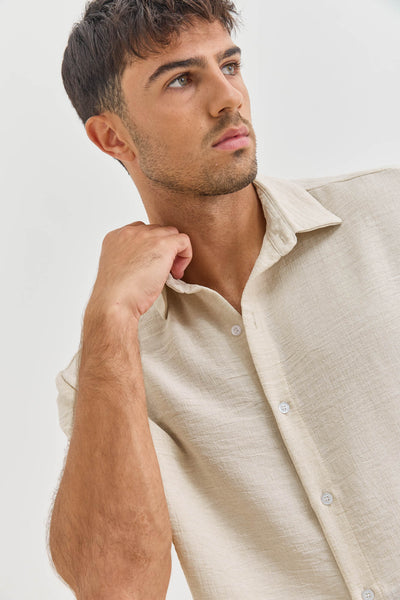 מכופתרת מייקל במראה פשתן | בז'