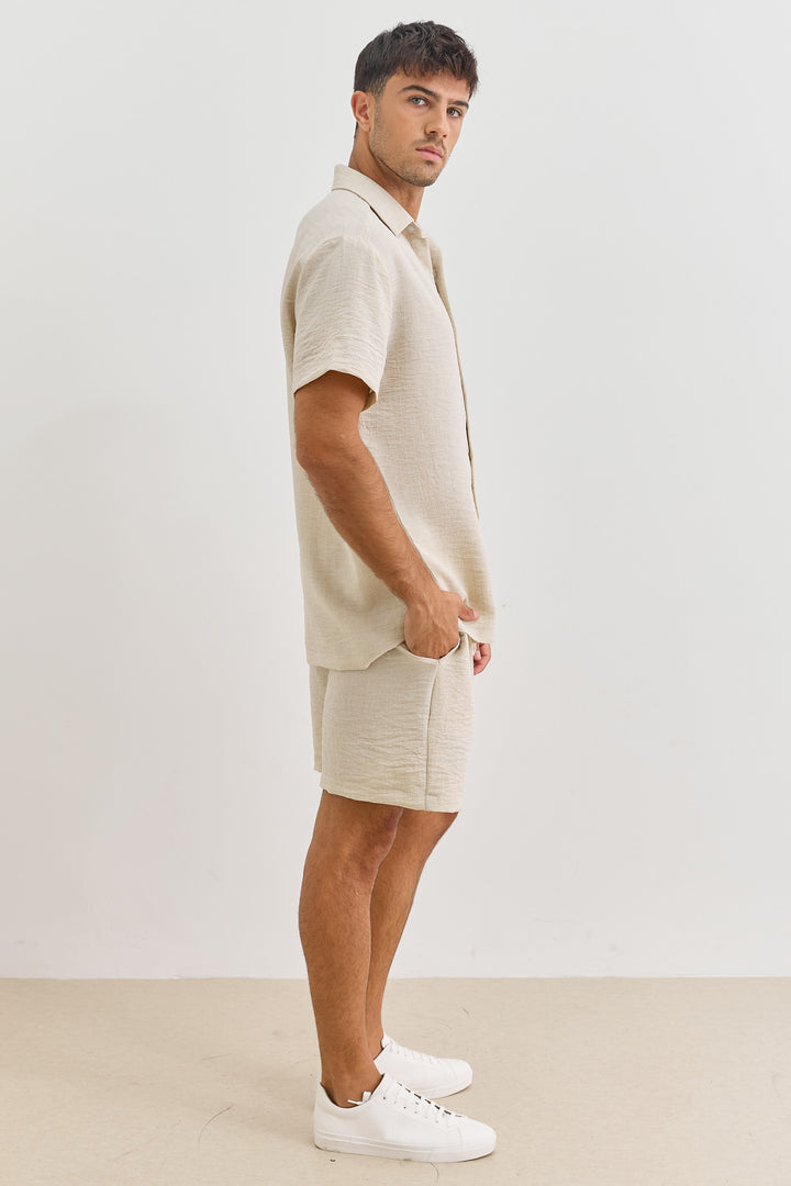 מכופתרת מייקל במראה פשתן | בז'