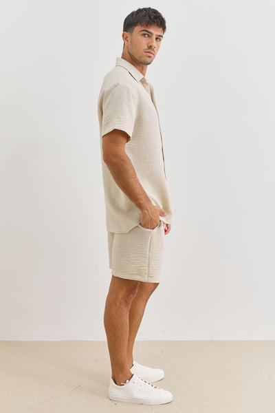 מכופתרת מייקל במראה פשתן | בז'