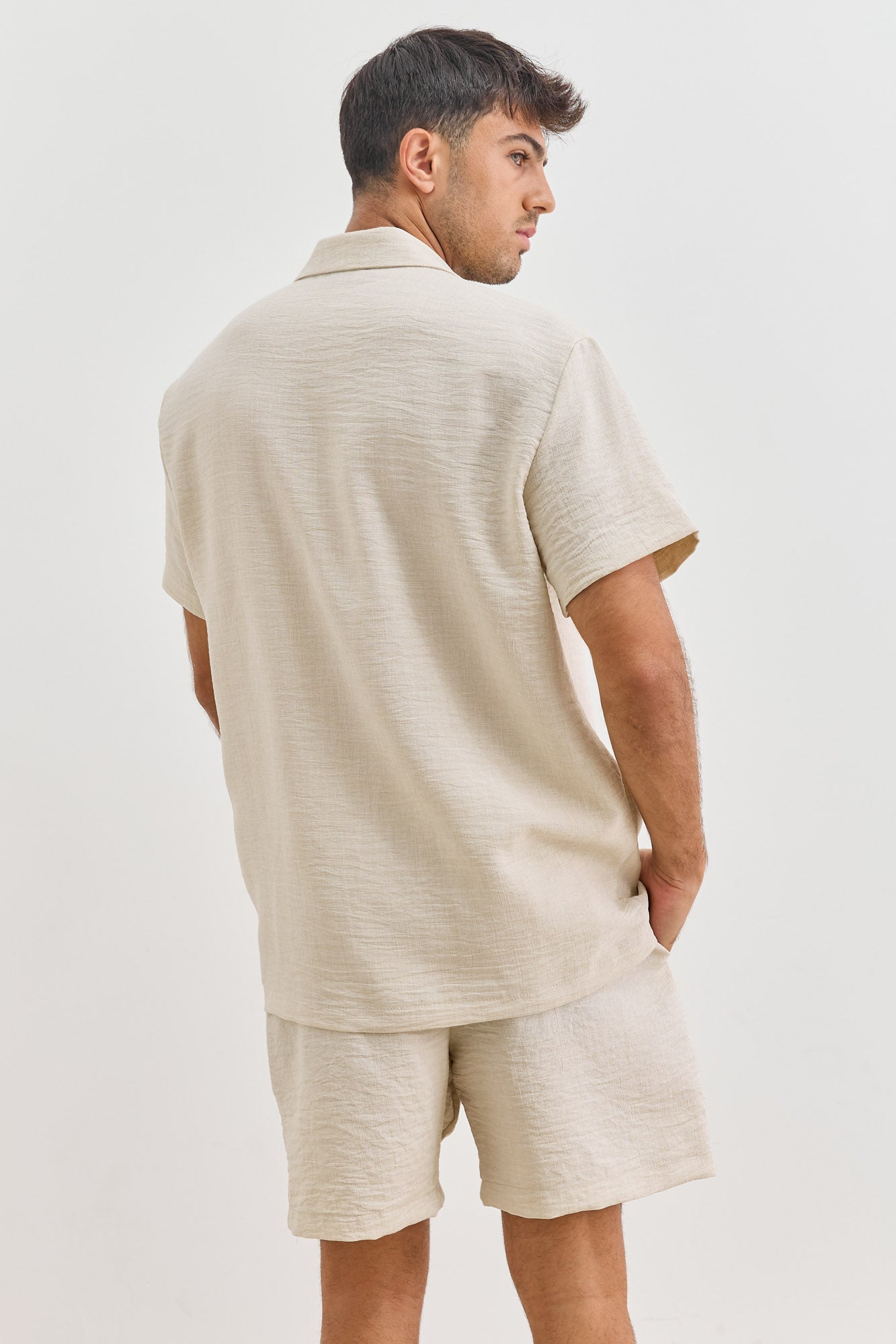 מכופתרת מייקל במראה פשתן | בז'