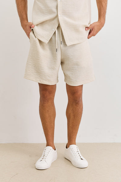 מכנסי מייקל במראה פשתן | בז'