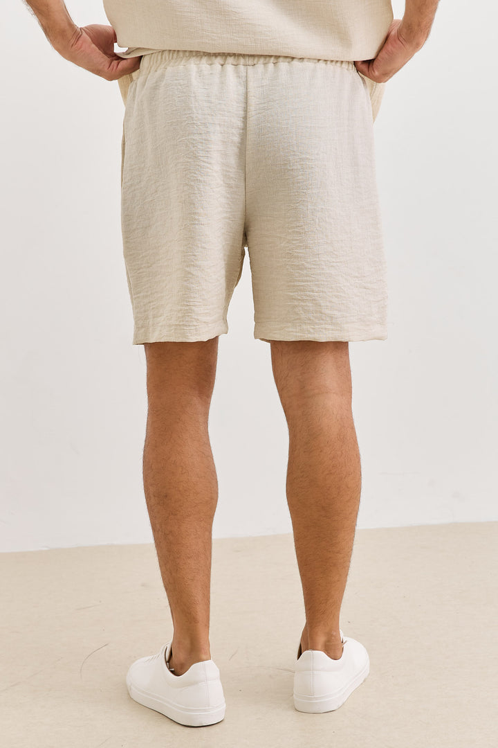 מכנסי מייקל במראה פשתן | בז'