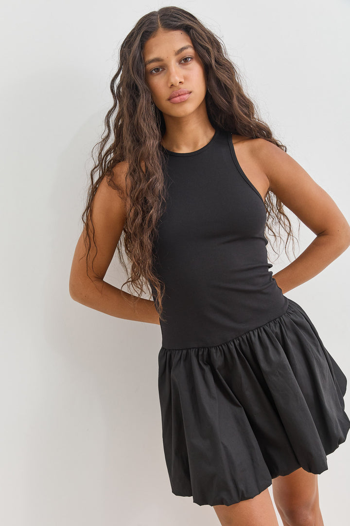 שמלת מיני פייטון גזרת בלון | שחור