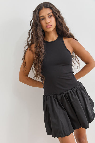 שמלת מיני פייטון גזרת בלון | שחור