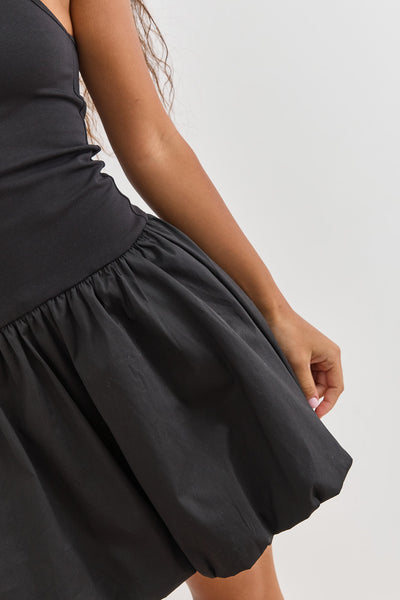 שמלת מיני פייטון גזרת בלון | שחור