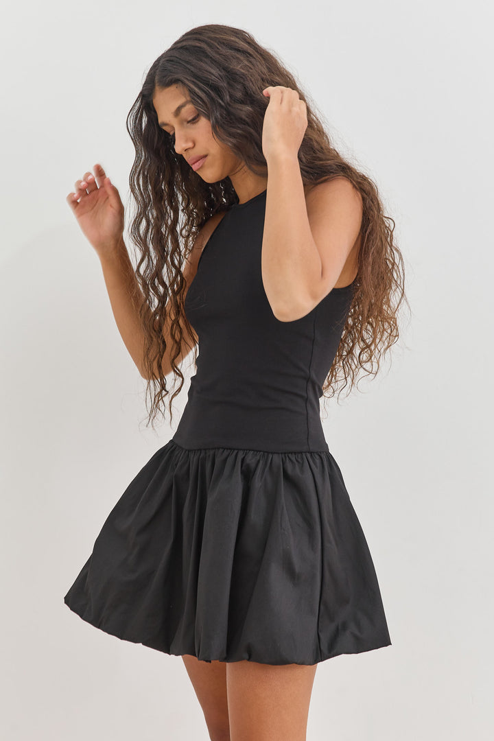 שמלת מיני פייטון גזרת בלון | שחור