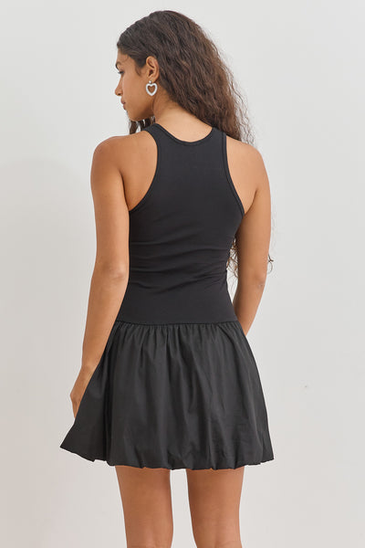 שמלת מיני פייטון גזרת בלון | שחור