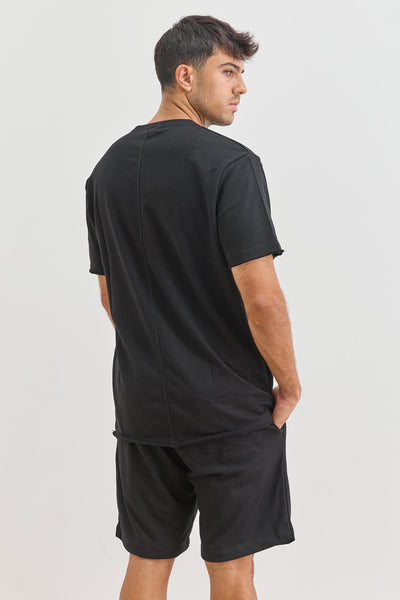 טי שירט תומאס פרנץ' טרי סיומת גזורה | שחור