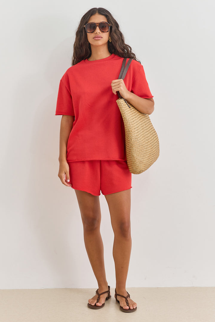 שורטס בקי פרנץ' טרי סיומת פרומה | אדום