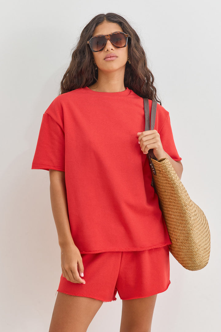 טי שירט בקי פרנץ' טרי סיומת פרומה | אדום