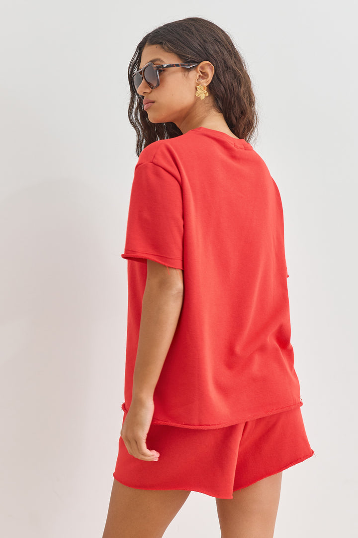 טי שירט בקי פרנץ' טרי סיומת פרומה | אדום