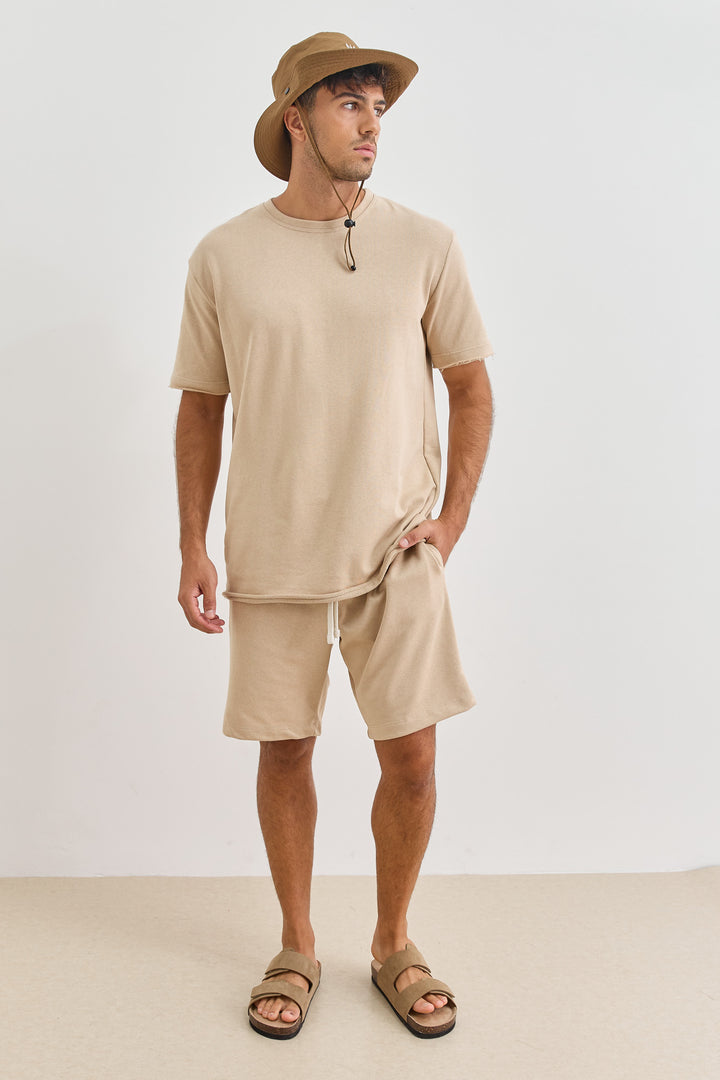 טי שירט תומאס פרנץ' טרי סיומת גזורה | בז'