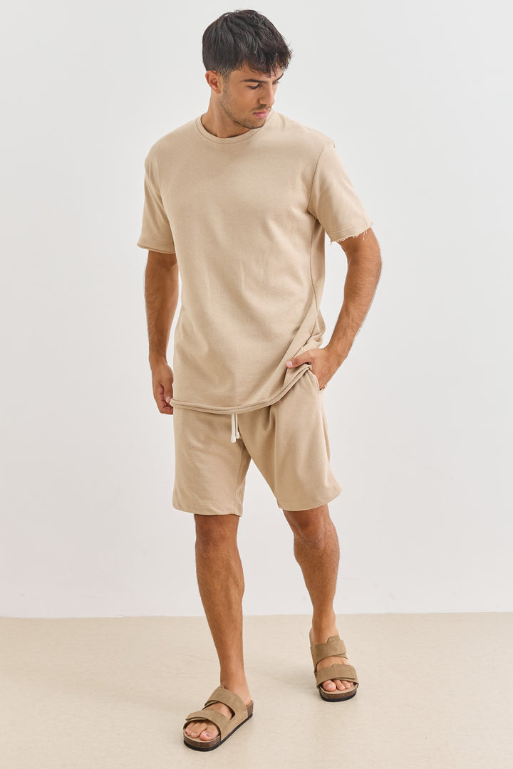 טי שירט תומאס פרנץ' טרי סיומת גזורה | בז'